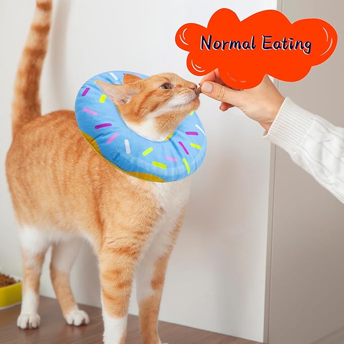Cat Cone Collar Soft, Adjustable Cat Recovery Collar Spay Cones to Stop Licking, Cute Donut E Collar After Surgery, Anti-Lick Wound Healing Elizabethan Collars for Kittens(Donut Blue, Small)