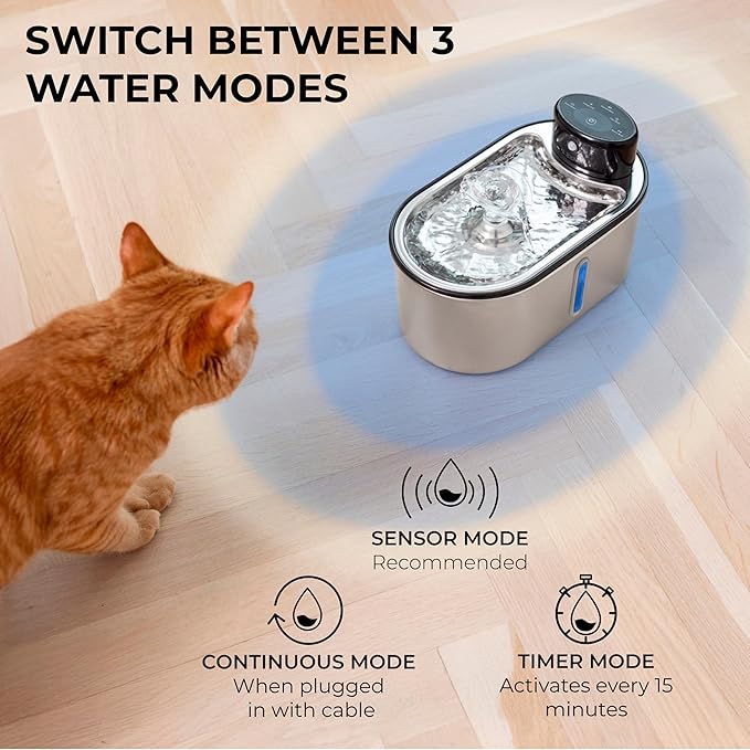 Wireless Cat Water Fountain Stainless Steel, 5200mAh Battery, Ultra Quiet, Automatic Pet Water Dispenser, 108oz/3.2L, Two Flow Modes, BPA-Free, Multi-Filtration, Includes 2 Filters- Creamy