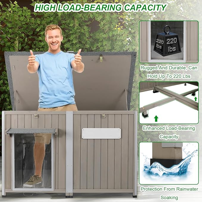 Dog House Outdoor Weatherproof & Wooden Dog Kennel with Chew-Proof Iron Frame,Removable Floor, Adjustable Vent Window, Easy Assembly for Large and Extra-Large Dogs 55.1" D x 33.1" W x 34.8" H