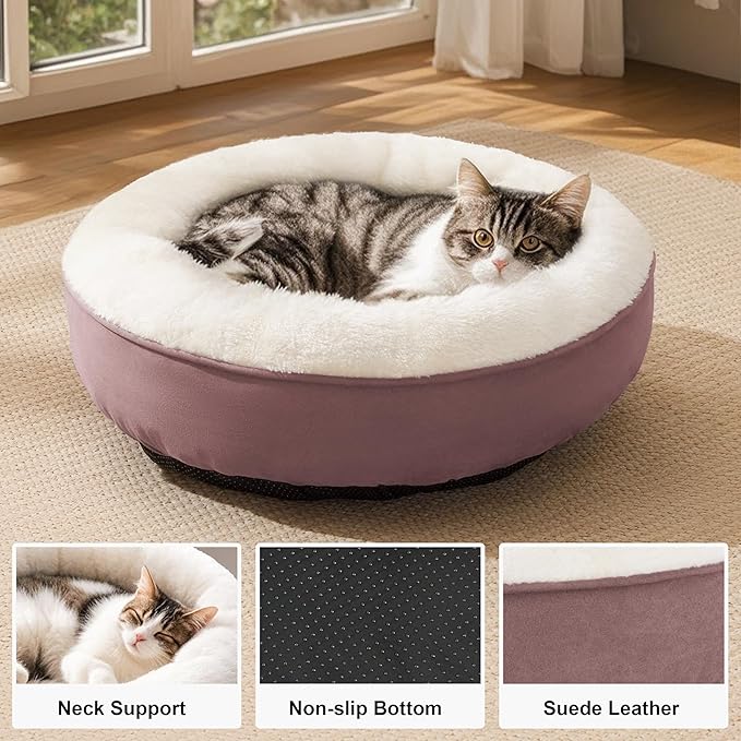 Love's cabin Round Donut Cat and Dog Cushion Bed, 20in Pet Bed for Cats or Small Dogs, Anti-Slip & Water-Resistant Bottom, Super Soft Durable Fabric Pet beds, Washable Luxury Cat & Dog Bed Burlwood