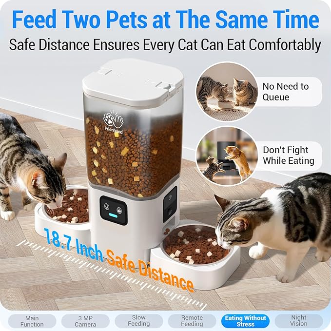 Automatic Cat Feeder with Two HD Camera for 2 Cats: 7L Automatic Dog Feeder with Night Vision & Slow Feed, 5G WiFi Auto Cat Food Dispenser for Multiple Pet, Detachable for Cleaning - 29 Cup