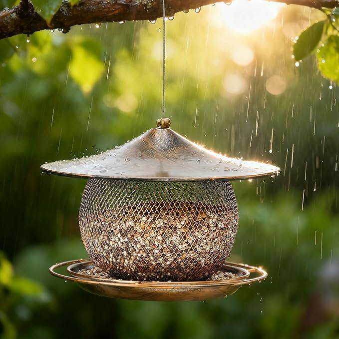 LBTING Bird Feeder for Outside, Squirrel Proof Wild Bird Feeder, Metal Bird Feeders for Hanging Outdoors Garden Yard, Round Lantern-Shaped