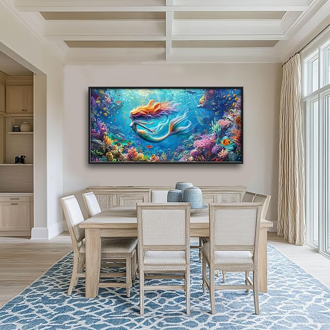 Quorin Mermaid Large Wall Art Sea Ocean Mermaid Pictures Colorful Undersea Wall Decor Canvas Print Painting Artwork for Bathroom Living Room Bedroom 60L x 30W