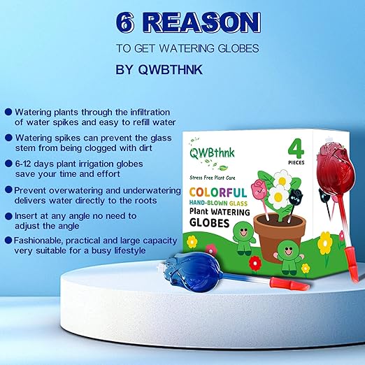 Large Plant Watering Globes Top Fill,4pcs Non Clogging Self Watering Globes,Self Watering Planter Insert with Watering Spikes,Plant Watering Devices,Glass Water Bulbs for Indoor&Outdoor Plants