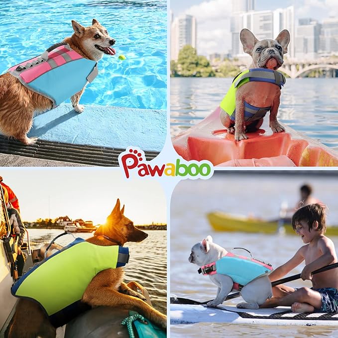 Pawaboo Dog Life Jacket, Reflective Safety Vest with Adjustable Pet Life Preserver, Ripstop Dog Lifesaver for Swimming, Boating - Bright Yellow, XL