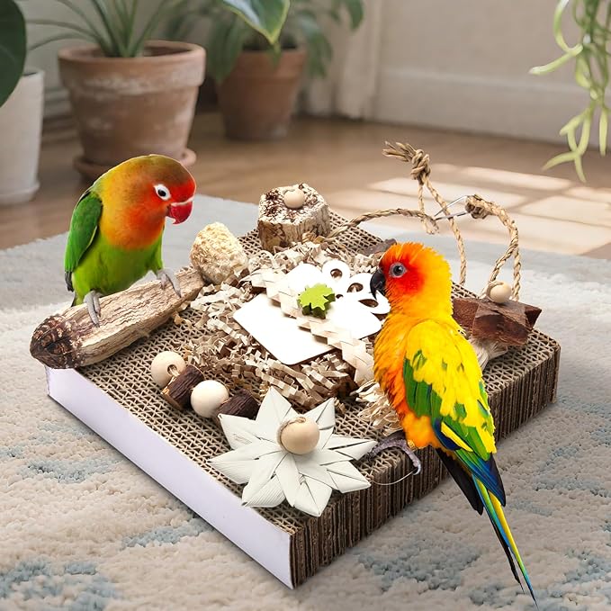 Kyouki Bird Toys, Parakeet Toys, Parrot Toy, Conure Hanging Chewable Cardboard Foraging Toys Suitable for Budgies, Cockatiels, Lovebirds, Sun Conures - and Other Small/Medium Parrots (Large)