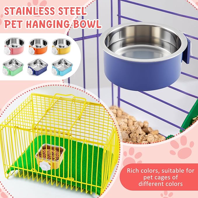 LemonRoad 12 Pcs Crate Dog Bowls Set Removable Stainless Steel Kennel Pet Hanging Food Water Feeder Bowl Cage Coop Cup for Puppy Medium Dog Cat Rabbit Ferret Bird