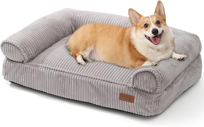 FUKUMARU Cute Dog Bed, Fluffy Dogs Couch with TPU Layer Keeping Lining Dry, Pet Sofa Medium Size Dog Easy to Care, Warm Cat Bed with Removable Zipper Cover, 36inch, Large, Light Grey