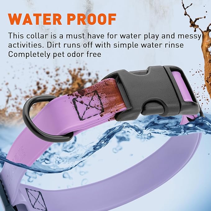 Dogline Biothane Waterproof Dog Collar with Quick Release Buckle Strong Coated Nylon Webbing with Odor- Proof for Easy Care Easy to Clean Fits Small Medium Large Dogs, Amethyst Purple 3/4" W 12-19" L