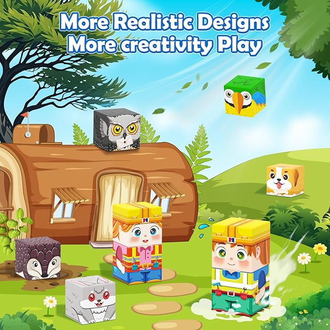 Magnetic Blocks with Forest Animals Toys, Build Mine Magnet World Set, Magnetic Tiles Building for Boys & Girls Age 4-8 5-7, STEM Montessori Sensory Toys for 3+ Toddlers Kids Gifts