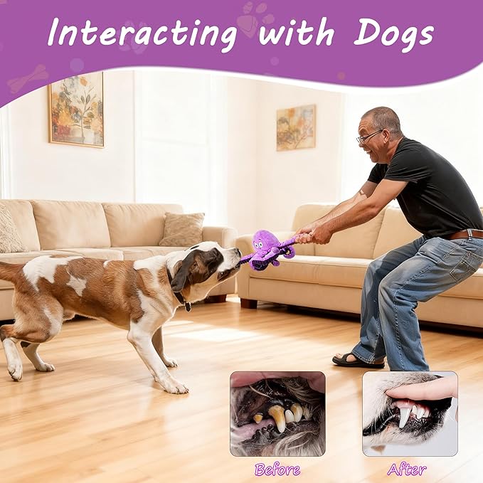 Squeaky Dog Toys, Stuffed Large Dog Toys to Keep Them Busy, Interactive Plush Chew Toys with Crinkle Paper, Tough Pet Animal Toys for Small Medium Large (Purple Octopus)