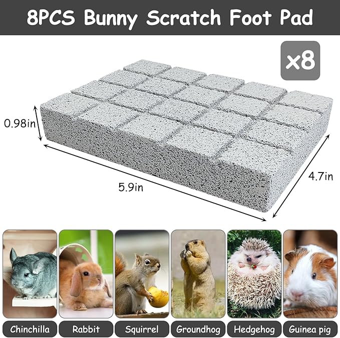 Hamiledyi 8PCS Rabbit Scratching Pads Bunny Lava Grinding Claw Pads Small Animal Foot Pads Hamster Scratch Board Chew Toys for Gerbil Chinchilla Hedgehog Guinea Pig Cage Accessories
