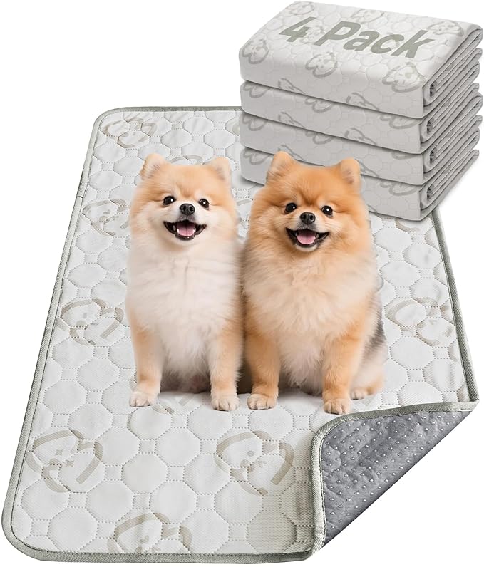 FXW Washable Pee Pads for Dogs, Puppy Pads with Super Absorbent, Specifically Designed for 36inch Cages, 35" × 23" Rectangle, Khaki, 4 Packs