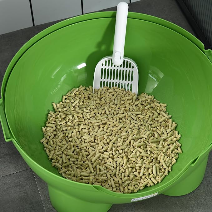PawHut Hooded Cat Litter Box, Large Kitty Litter Pan with Lid, Scoop, Leaking Sand Pedal, Top Handle, Dark Green
