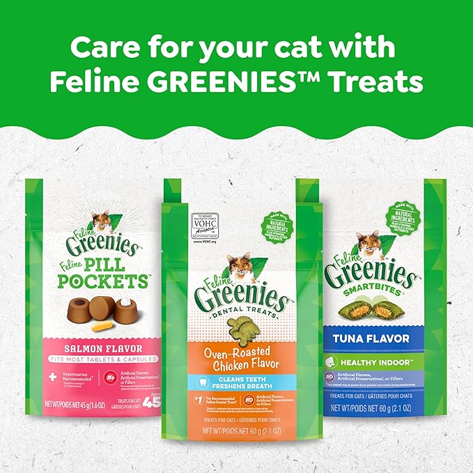 Greenies Feline Adult Dental Cat Treats, Tempting Tuna Flavor, 9.75 oz. Tub