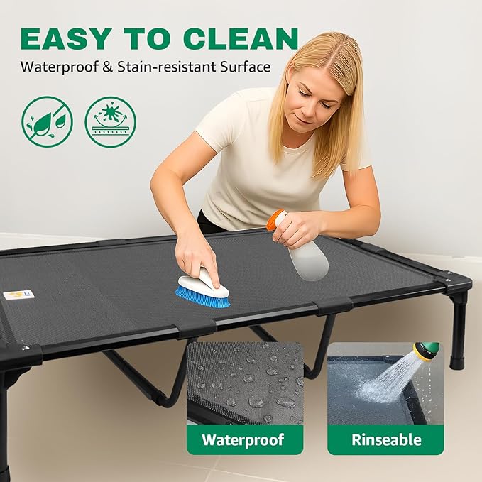 Sytopia 47'' Outdoor Elevated Dog Bed for Extra Large Dogs, Chew-Proof Pet Camping Raised Cot with Breathable Mesh - Durable Frame, Cooling Hammock Style, Anti-Slip Base, Water-Resistant, Easy Clean