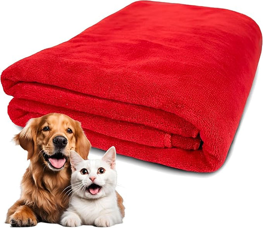 Extra Large Dog Towel Soft Absorbent Bath Pet Towels for Drying Dogs, Elastic Terry Microfiber Soft Towel, Machine Washable, Quick Dry, Multipurpose (L, XL, 2XL) (Red, 2XL)