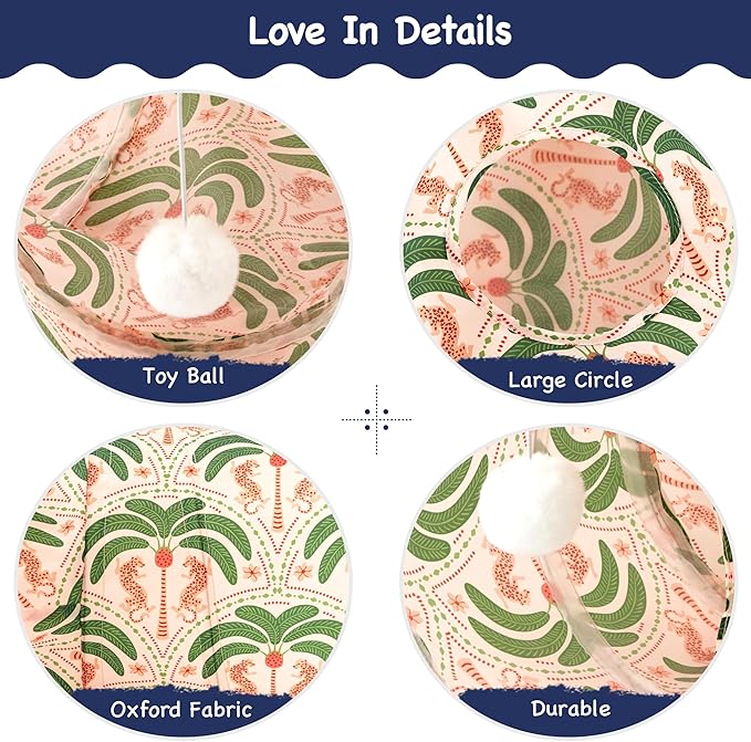 Tempcore Pet Cat Tunnel Tube Cat Toys 3 Way Collapsible, Cat Tunnels for Indoor Cats,Kitty Tunnel Bored Pet Toys Peek Hole Toy Ball Puppy, Kitty, Kitten, Rabbit Khaki Coconut Tree