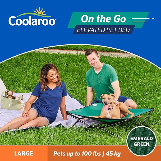 Coolaroo On-The-Go Elevated Dog Bed - Foldable Pop-Up Travel Dog Bed with Breathable, Moisture-Resistant Fabric, Carry Bag Included, Lightweight & Portable, Emerald Green, Large