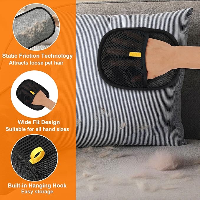 2 Pcs Pet Hair Removal Gloves,Electrostatic Pet Hair Remover,Reusable Cat & Dog Hair Remover for Couch, Furniture, Bed (Black)