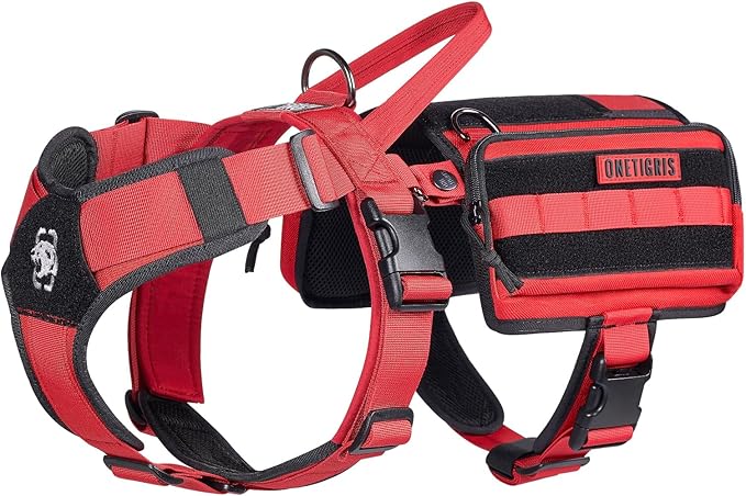 OneTigris Service Dog Vest Harness, Service Dog Cape Guardian Dog Backpack Harness with Pouches Dog Saddle Bag for Small Medium and Large Dogs (Red, M)