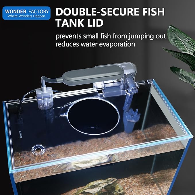 Small Aquarium Starter Kit, 2.6 Gallon Glass Betta Fish Tank with Heater Self Cleaning System Efficiency Filter Bright Light Rocks Gravel Cleaning Tool Set, Leak-Proof Ultra-Clear Rimless Desktop Tank