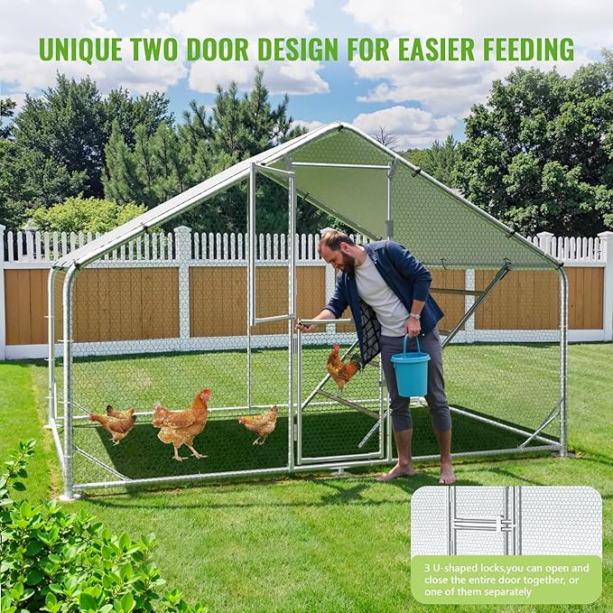 Large Metal Chicken Coop, 10x6.5x6.5FT Chicken Runs for Yard with Cover,