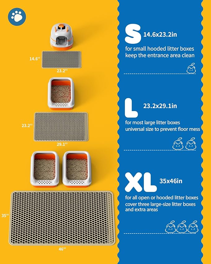 Cat Litter Mat - 23.2'' x 29.1'' Large Litter Trapping Mat, Easy to Clean Litter Box Mat, Waterproof, Urine-Proof, Non-Slip Kitty Litter Mats for Floor, Beige