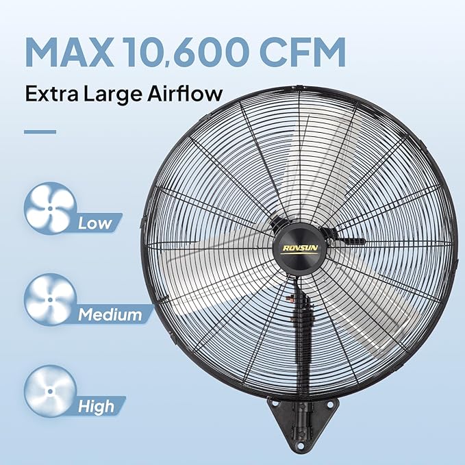 ROVSUN 30 Inch Industrial Wall Mounted Fan, Max 10600 CFM High Velocity Wall MountFan w/ 3 Speed Settings, Aluminum Blade & Dual Ball Bearing Motor, for Garage, Gym, Piano