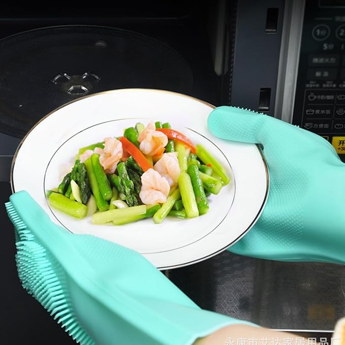 Pet Grooming Gloves,Heat-Resistant Silicone Gloves with High-Density Teeth for Enhanced Massaging and Bathing of Dogs and Cats (Green, 2 Pair)