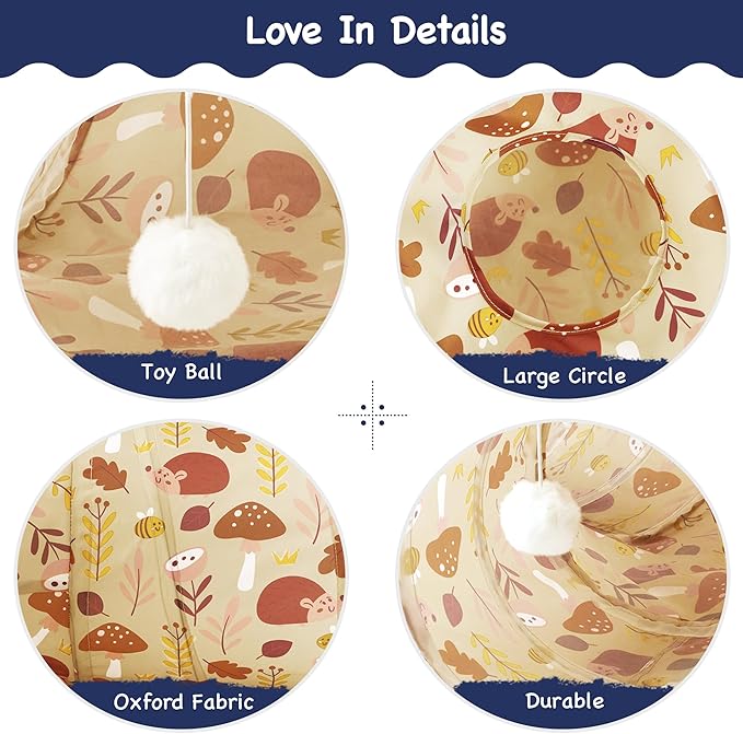 Tempcore Pet Cat Tunnel Tube Cat Toys 3 Way Collapsible, Cat Tunnels for Indoor Cats,Kitty Tunnel Bored Pet Toys Peek Hole Toy Ball Puppy, Kitty, Kitten, Rabbit Khaki Hedgehog