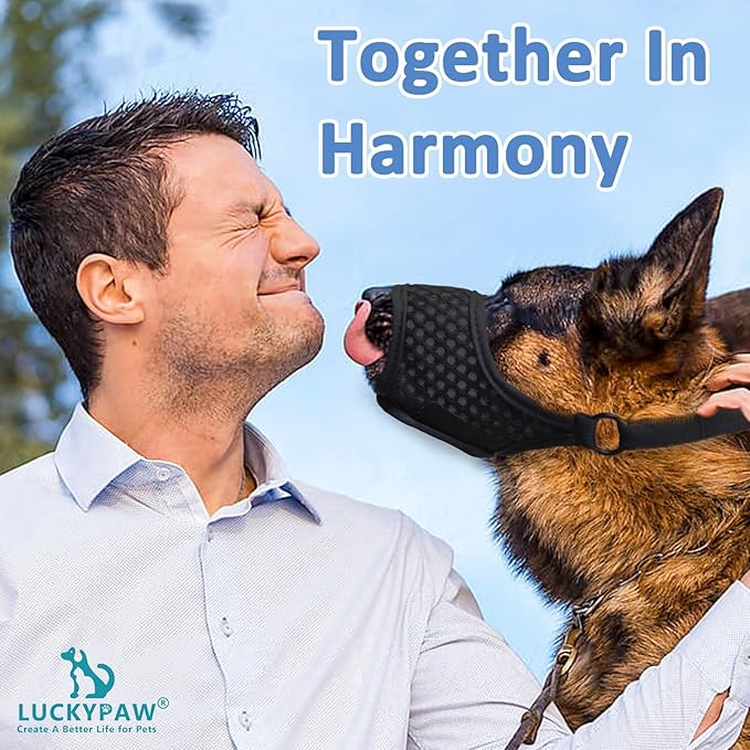 LUCKYPAW Soft Muzzle for Medium Large Sized Dogs Beagle Labrador German Shepherds, Dog Muzzle to Prevent Biting Chewing, Adjustable Breathable Mouth Guard for Grooming Walking Training(Black, XL)