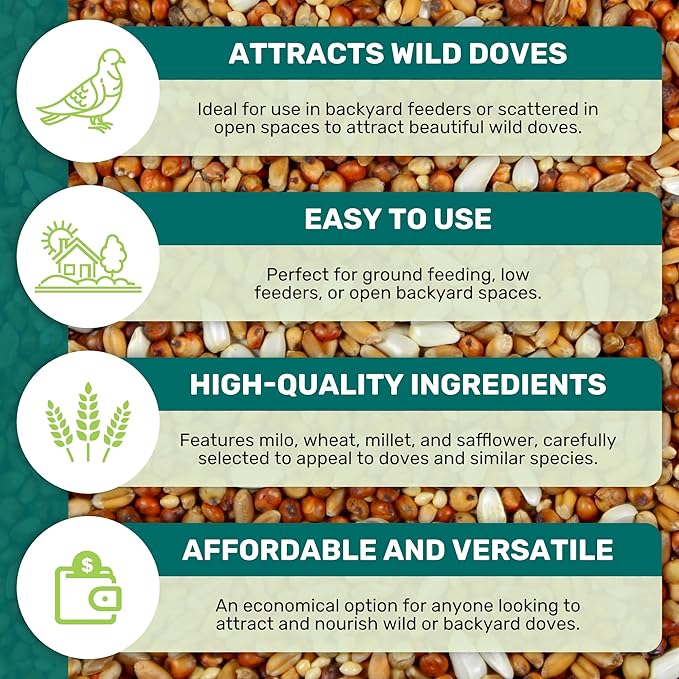 Dove Mix 5 Lbs, Dove Food, Premium Dove Bird Seed, Nut Free Mix Feed for Dove, Nutrient-Rich Mixed Birdseeds, Supports Daily Energy Growth & Healthy Balanced Diet, Bird Seed for Outside Feeders