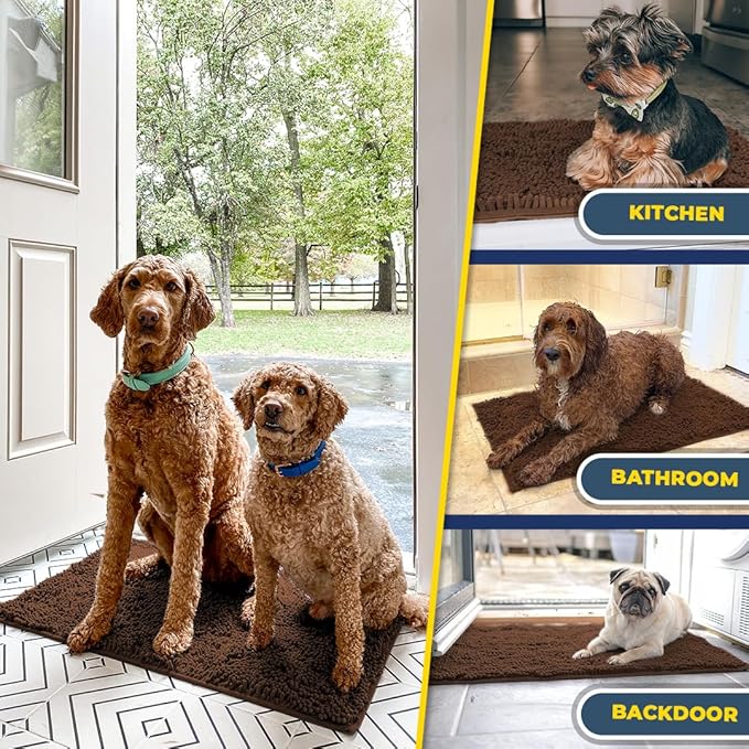 Muddy Mat® Shown on TV – Super Absorbent Microfiber Dog Door Mat for Muddy Paws, Non-Slip Washable Pet Rug, Quick Dry Chenille Entryway Carpet, Machine Washable Indoor Outdoor mat, Brown 59"x35"