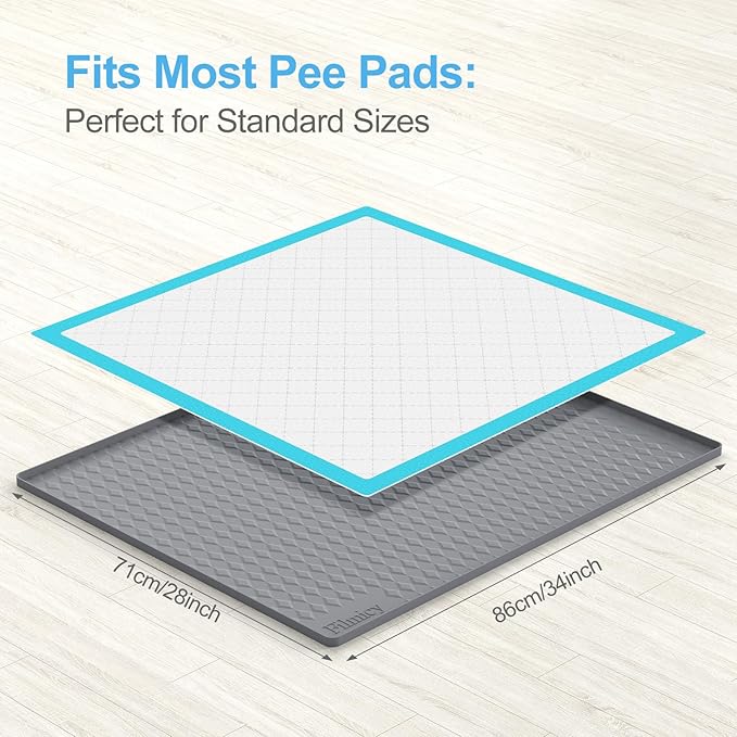 Pee Pad Holder for Dogs,Silicone Dog Puppy Pad Holder, 34 x 28 No Spill Raised Lip High Edge,Portable, Leak-Proof Mat Holder for Dog Training Pads,Square Potty Trays for Home Floor Protection
