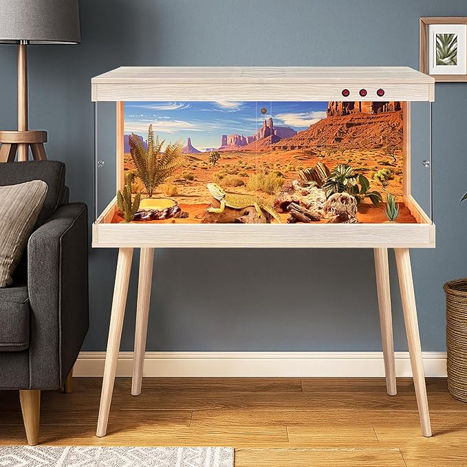 Royxen Tempered Glass Bearded Dragon Tank,65 Gallon Reptile Tank with Leg Stand,Built-in Lighting Reptile Enclosure Scartch-Proof Bearded Dragon Encloure for Chameleon,Snake,Lizard(Oak,40"x 20"x 20")