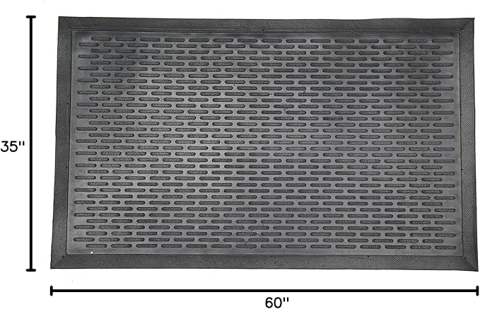 Indoor/Outdoor Hose-Wash Ribbed Design Non-Slip Rubber 3x5 Modern Area Rug for Living Room, Bedroom, Dining Room, Office, 35" x 60", Black