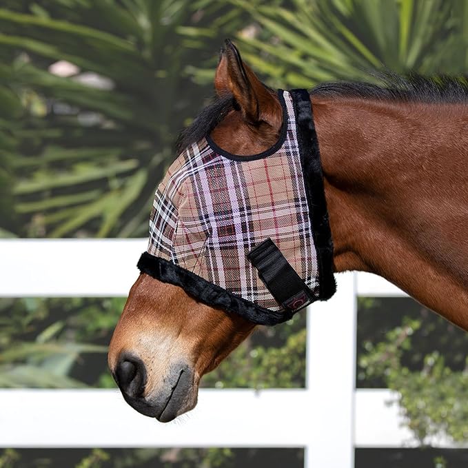 Kensington KPP Fly Mask with Fleece Trim, Deluxe Black Plaid, Medium