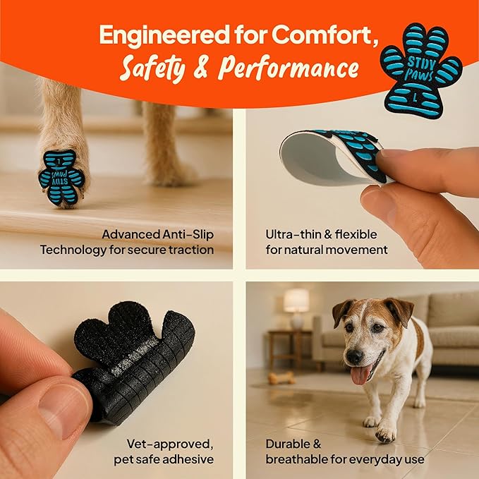 Anti-Slip Paw Grips – Non-Slip Dog Paw Traction Pads for Senior & Injured Dogs, Prevents Slipping on Hardwood & Tile Floors, Strong Adhesive, 24 Pcs (Sizes S-XXL)