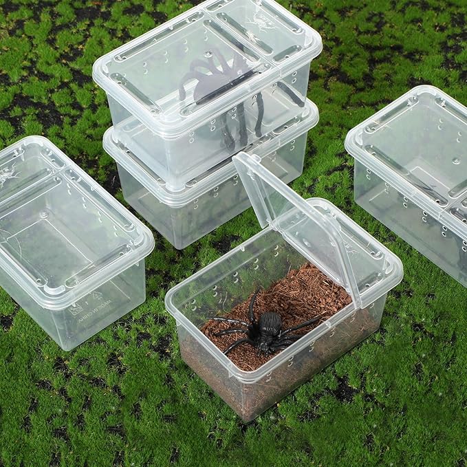 Irenare 8 Pcs Reptile Breeding Breeding Box Plastic Spider Terrarium Tarantula Feeding Box for Bearded Dragon Lizard Spider Gecko Scorpion(Vent Holes,4.33 x 2.76 x 2.95 Inch)
