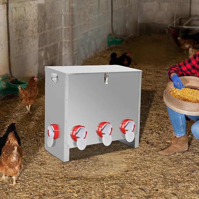 XKV Metal Automatic Chicken Feeder 90LBS with 8 Ports,No Feed Waste,All Seasons Support,Weather-Resistant and Animal-Proof,Suitable for Chicken,Geese,Ducks,Turkeys,Quails