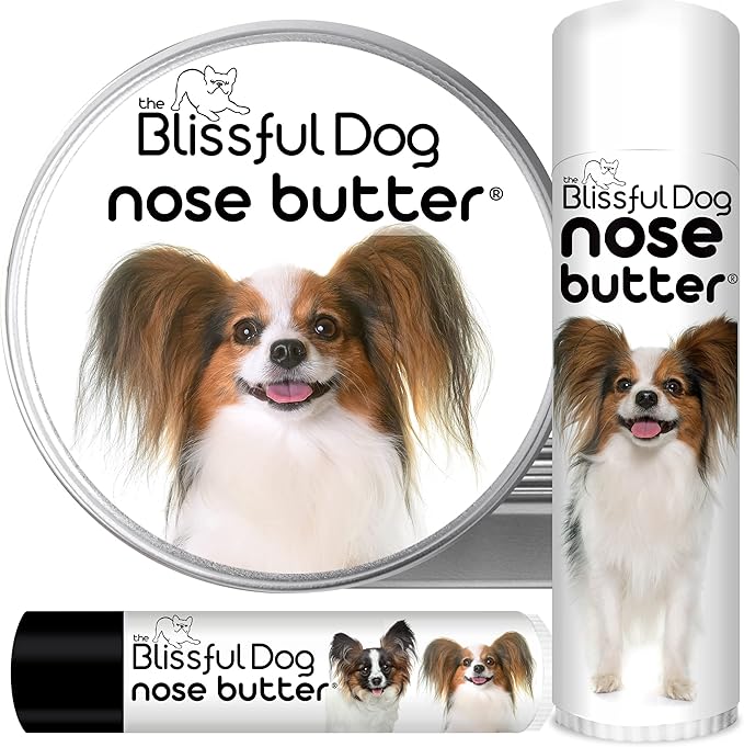 The Blissful Dog Papillon Nose Butter for Dry, Cracked Skin, Lick-Safe Dog Nose Balm with Moisturizing Shea Butter, Almond, Olive, and Essential Oils, Pet Supplies, Uncented, 0.15 oz.