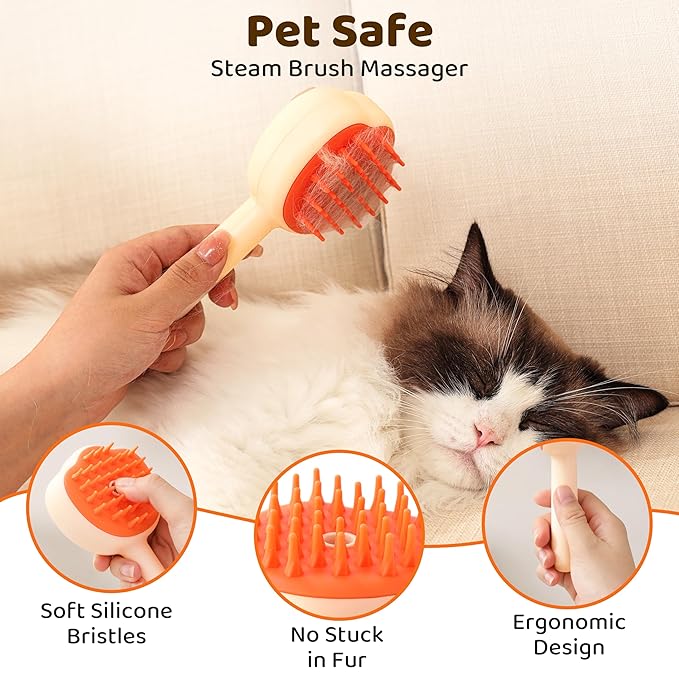 Steam Cat Brush, 6-in-1 Dog Brush Spritz Defur Comb with Pet Waterless Shampoo, Steamy Skin Friendly Deshedding Grooming Tool, Suitable for Shedding & Haired Pets, Pet Supplies Accessories, Yellow