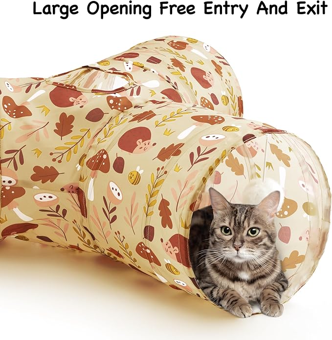Tempcore Pet Cat Tunnel Tube Cat Toys 3 Way Collapsible, Cat Tunnels for Indoor Cats,Kitty Tunnel Bored Pet Toys Peek Hole Toy Ball Puppy, Kitty, Kitten, Rabbit Khaki Hedgehog