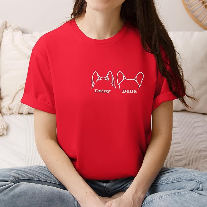 Custom Dog Mom Shirt for Women Pet Ears Sweatshirt with Name Unique Puppy Line Art Cute Dad Hoodie for DogDad Owner Lover