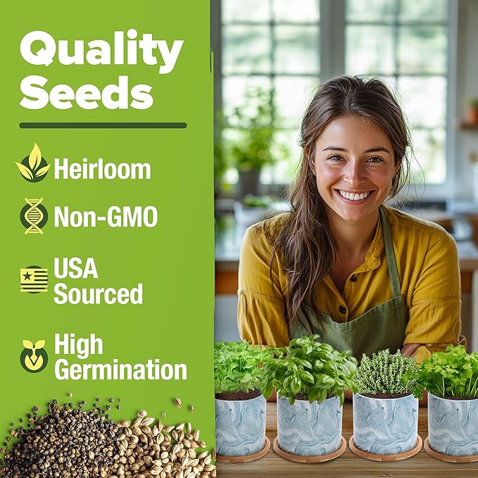HOME GROWN Indoor Herb Garden Kit w/Glazed Ceramic Pot - Easy-to-Grow Kitchen Window Gardening Starter Set - Unique Housewarming Gift for Women, Mom, Gardeners, Friend, Her, Mother