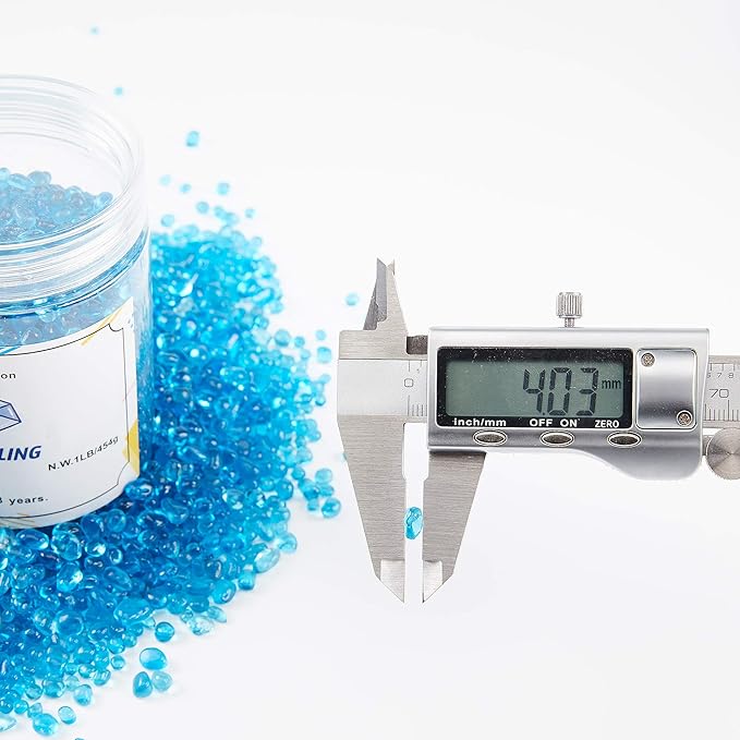TWINKLING High Luster Round Fire Glass Stones Marbles Beads Gems for Fire Pit Vase Fillers Crafts Aquarium Garden Decoration, 3-6mm, 1-Pound Jar (Ocean Blue)