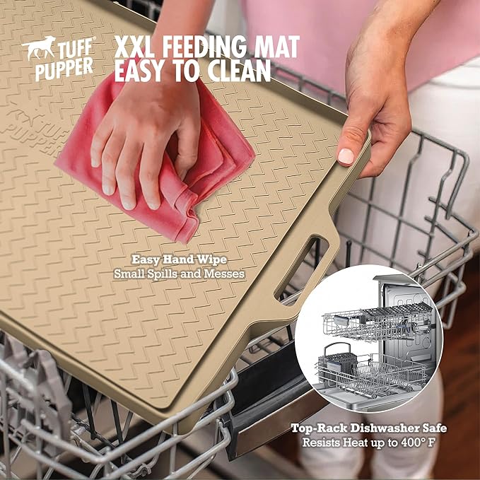 Tuff Pupper 36x24 XXL Dog Feeding Mat for Food and Water | Dog Food Mats for Floors | Waterproof Dog Water Bowl Mat | Dog Placemats Pet Food Mat | Silicone Feeding Mat for Cats and Cat Bowls