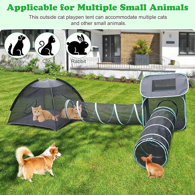 YUEPET Large Outdoor Cat Enclosures, 4 in 1 Portable Cats Tent with Cat Tunnels, Outside Kitten Playpen Tents DIY in Multiple Ways for Cats and Small Animals