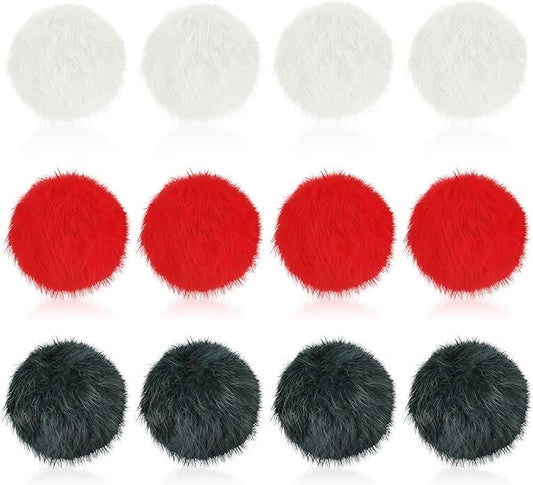 LEIFIDE 12 Pieces Real Rabbit Fur Pom Pom Kitty Cat Toy Fluffy Cat Balls Soft Fuzzy Balls for Kitty Pets Kitten Chase Quiet Play, 3 Inches in Diameter(Red,White,Green)